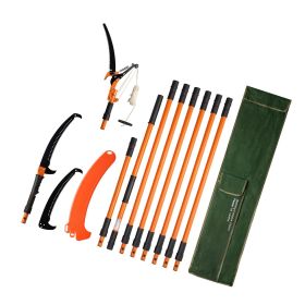 Manual Pole Saw, 4.46-26.4 ft Extendable Tree Pruner with Scissors, Sharp 65Mn Steel Blade, Lightweight Fiberglass Handle Pole, Two Double-Hook S