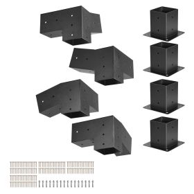 Pergola Kit, 4x4 Inch 3-Way Slanted Bracket for 3.5x3.5 Inch Wood Beams in Actual Size, Carbon Steel Pergola Bracket with Screws and Post Bases