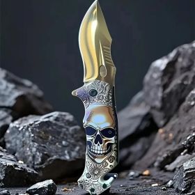 Portable Folding Knife For Camping, Hunting, Fishing, Hiking. With Broken Glass Function, Pocket Clip. A Gift For My Father. (Option: Golden)