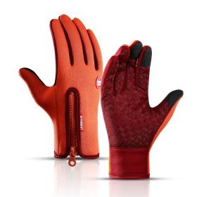 Hot Winter Gloves For Men Women Touchscreen Warm Outdoor Cycling Driving Motorcycle Cold Gloves Windproof Non-Slip Womens Gloves (Color: Orange, Gloves Size: L)