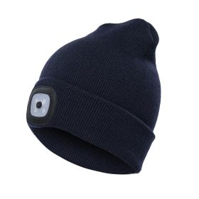 LED Knit Hat Button Cell Type Knitted Hat With Light Glowing (style: B, Color: Blue)