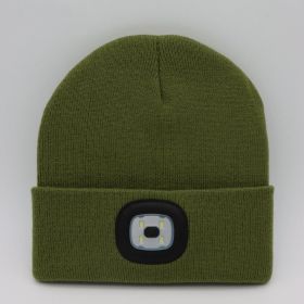 LED Knit Hat Button Cell Type Knitted Hat With Light Glowing (style: B, Color: Army Green)