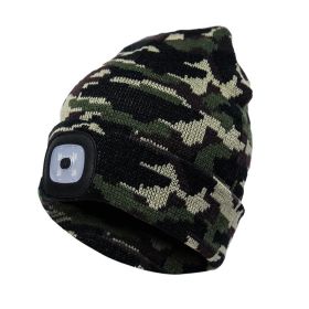 LED Knit Hat Button Cell Type Knitted Hat With Light Glowing (style: B, Color: Camouflage)