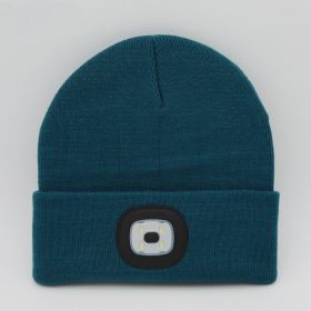 LED Knit Hat Button Cell Type Knitted Hat With Light Glowing (style: C, Color: Ink green)
