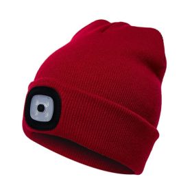 LED Knit Hat Button Cell Type Knitted Hat With Light Glowing (style: C, Color: Red)