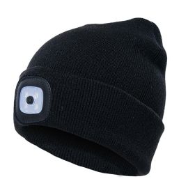 LED Knit Hat Button Cell Type Knitted Hat With Light Glowing (style: C, Color: Black)