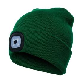 LED Knit Hat Button Cell Type Knitted Hat With Light Glowing (style: C, Color: Dark green)
