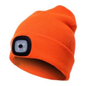 LED Knit Hat Button Cell Type Knitted Hat With Light Glowing (style: B, Color: Orange)