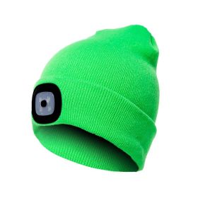 LED Knit Hat Button Cell Type Knitted Hat With Light Glowing (style: B, Color: Fluorescent green)