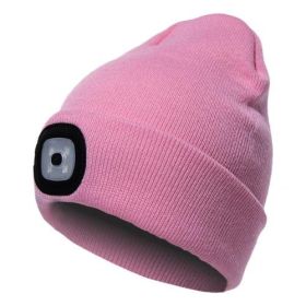 LED Knit Hat Button Cell Type Knitted Hat With Light Glowing (style: C, Color: PINK)