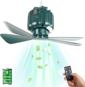 Tent Ceiling Fans for Camping Hanging, Portable Tent Fans with Light and Remote Control, Power Bank (size: army green  Small)