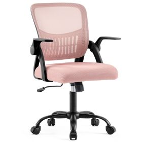Ergonomic Office Seating - Mid-Back Desk Chairs Featuring Adjustable Height, Swivel Functionality, Flip-Up Armrests, And Lumbar Support (Color: PINK)