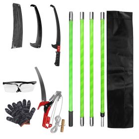 2 In 1 Extra Long Manual Pole Saw 8.23-15.12FT Extendable Tree Pruner for High Branches with Pruner Scissors 2 Double-hooked Saw Blades Goggles G (Type: 4m)