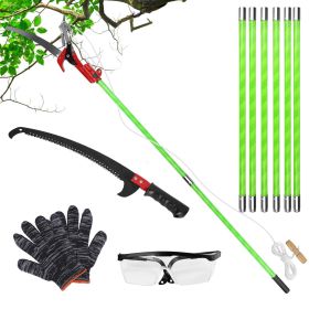 2 In 1 Extra Long Manual Pole Saw 8.23-15.12FT Extendable Tree Pruner for High Branches with Pruner Scissors 2 Double-hooked Saw Blades Goggles G (Type: 8m)